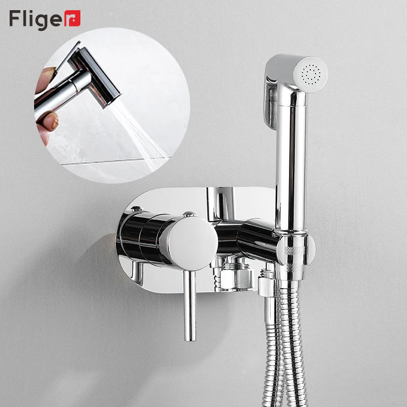 Fliger Black Handheld Bidet Sprayer Set Brass Bidet Faucet Portable Toilet Bidet Sprayer Hot Cold Water Bathroom Toilet Faucets