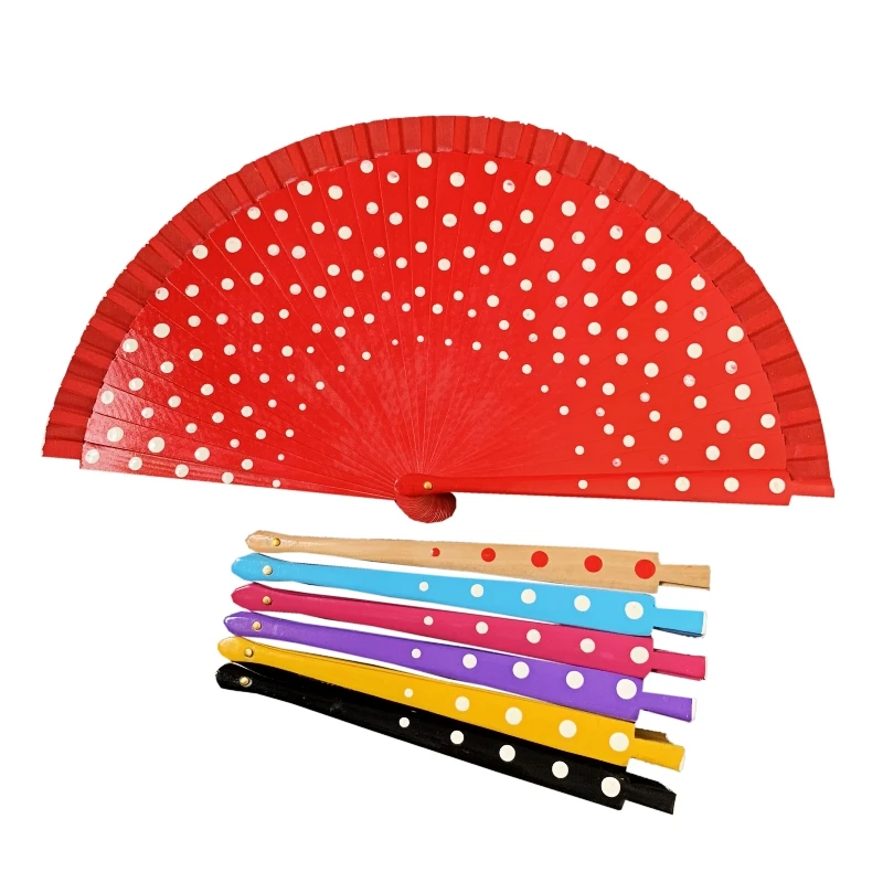 

12PCS Spanish Style Polka Dots Wood Fan Wedding Gift Party Favor Home Decorations Hot Dance Props