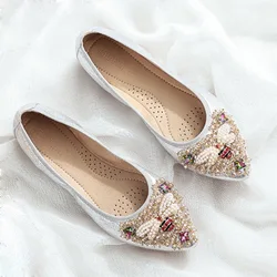 Elegant Women Shoes 2023 Spring Flats Shoes Woman Soft Comfortable Silk Rhinestone Summer Ladies Single Shoes zapatos de mujer