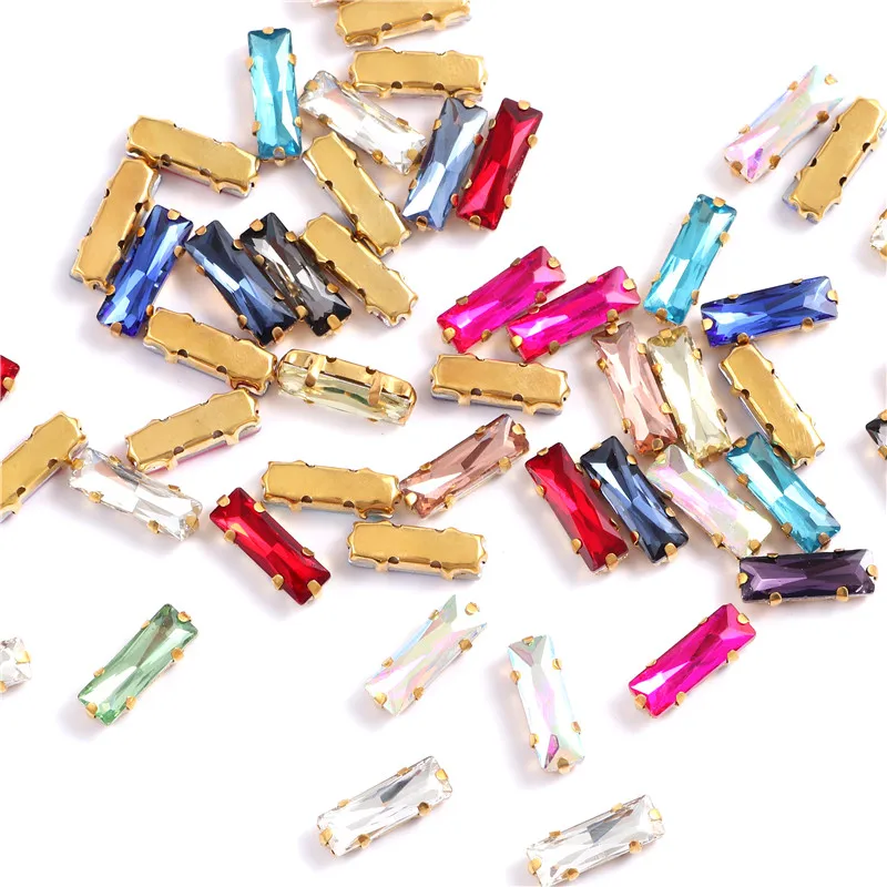 5x15mm Mixed Color Rectangle Glass Crystal Sew On Rhinestones With Claw Handicrafts Glitter Stones For clothing accessories