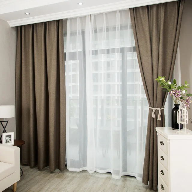 High shading cotton linen blackout curtains for bedroom plain finished curtains window treatment drapes