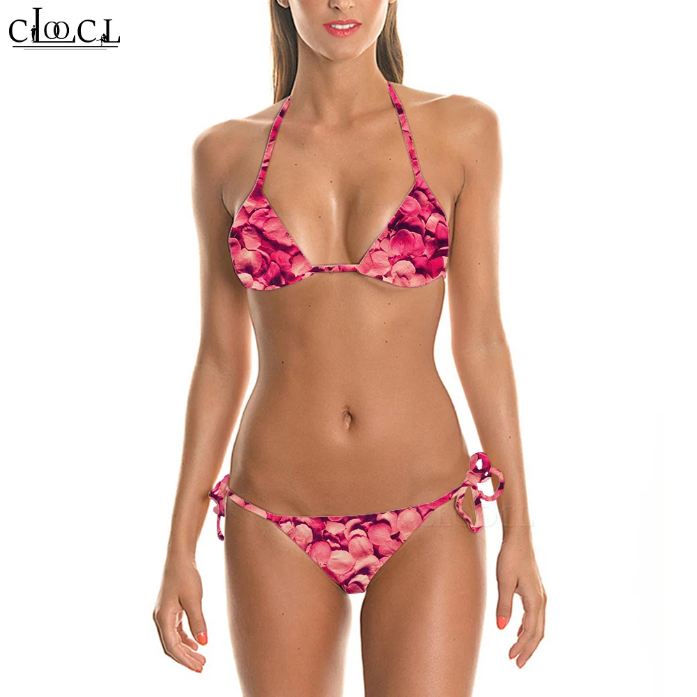 CLOOCL Sexy Cute Bikini Swimsuit Flower Maple Leaf Printed 3D Women's Straps Low Waist Bikinis Set Harajuku Style Beach Swimwear