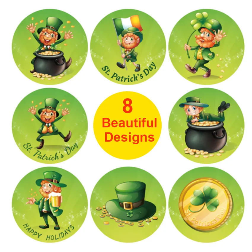 3.8cm Happy St. Patrick's Day Holiday Decor Stickers Labels Scrapbooking Gift Packages Seals Irish National Day Party Sticker