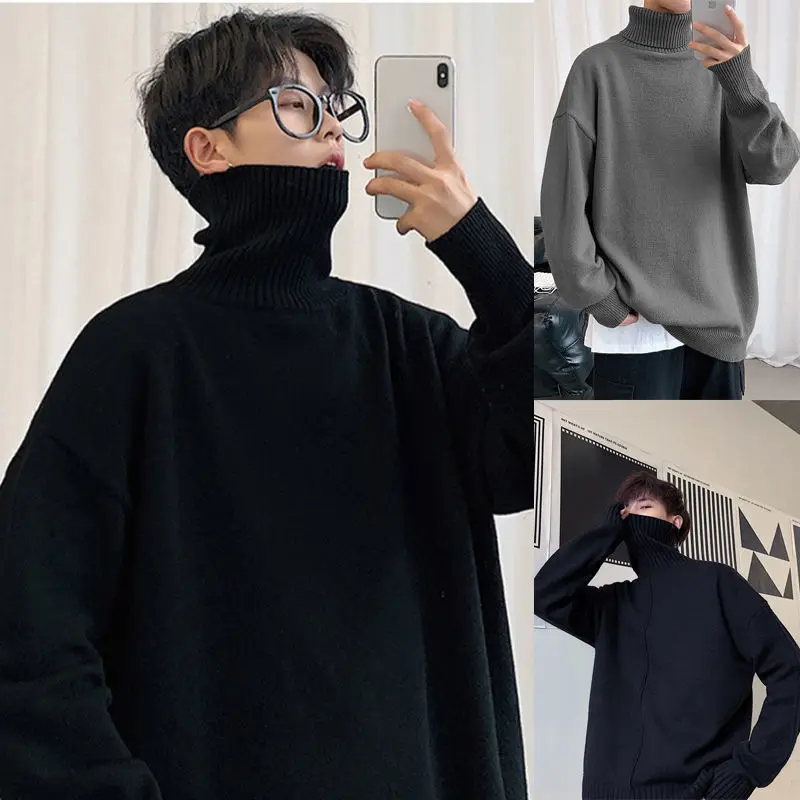 

2024 Winter New Men's Turtleneck Sweaters Black Knitted Pullovers Men Solid Color Casual Male Sweater Autumn Knitwear Y729