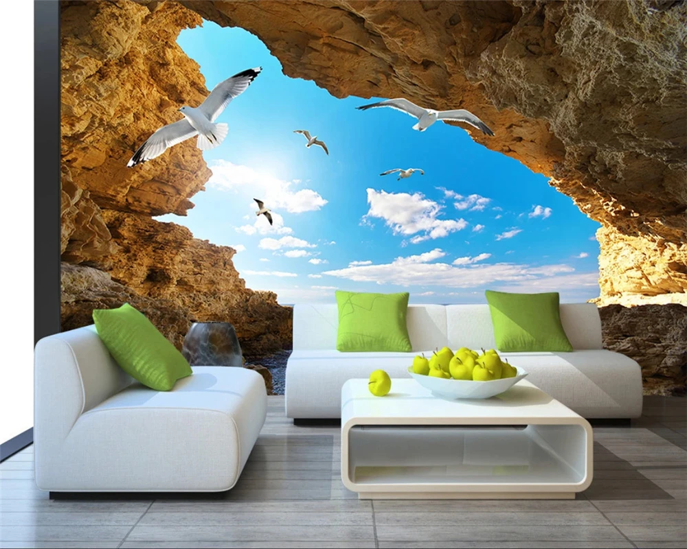 

beibehang papel de parede Custom modern bedroom living room wallpaper blue sky white clouds seagull landscape background