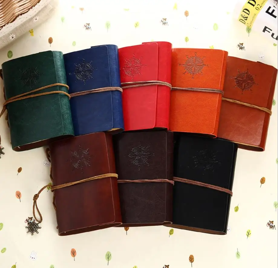 

A7 Leather Writing Journal Notebook Classic Embossed Vintage Nautical Spiral Blank String Refillable Diary Notepad Sketchbook