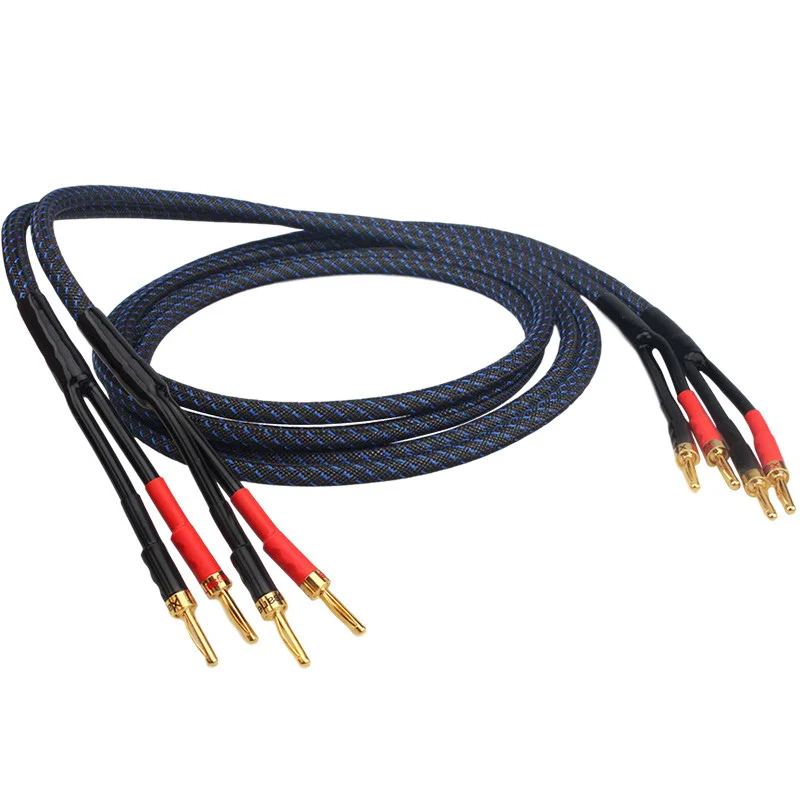 One Pair HIFI speaker cable HI-End amplifier 4N OFC speaker cable with Banana