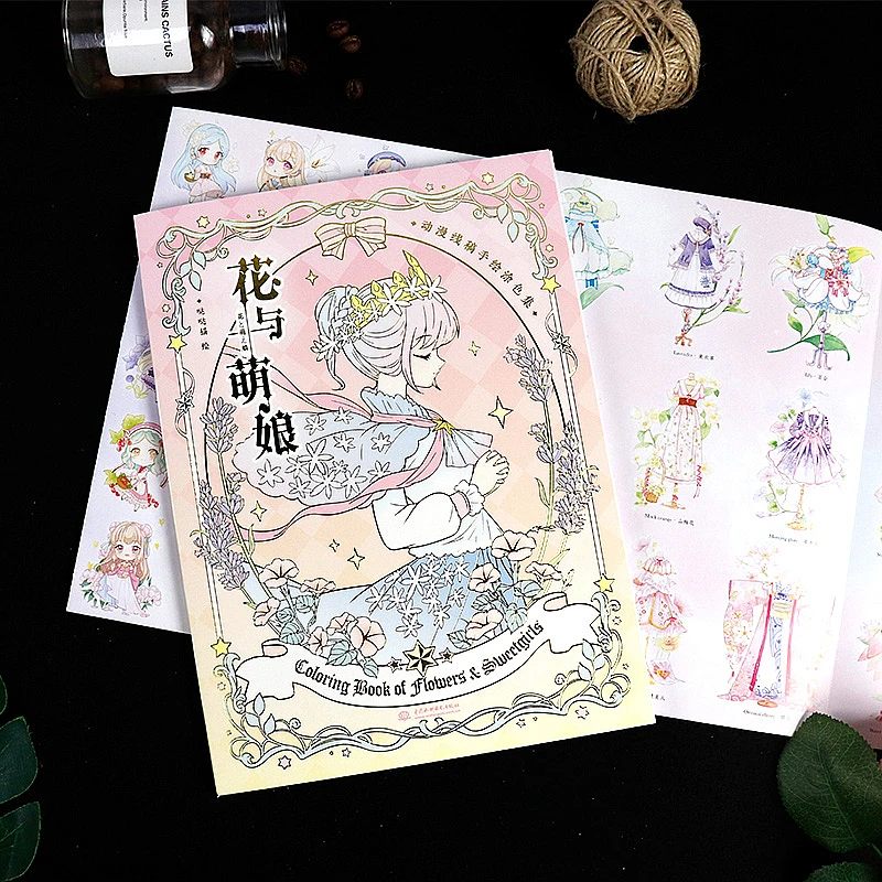 Libro de colorear pintado a mano de línea de ilustración de estilo anime japonés, marcador de plomo de Color de cómic de dos yuanes, libro de