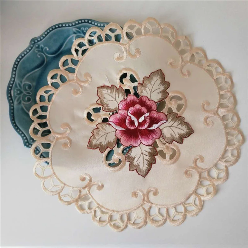 Hot Round Embroidery Cotton Place Table Mat Pad Cloth Cup Doily Tea Dining Coaster Mug Tablecloth Placemat Kitchen Easter Decor