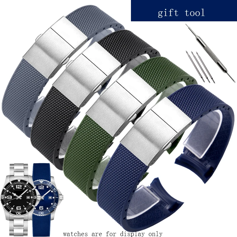 YOPO New style Rubber watchband 21mm black gray blue green wristband with folding buckle for Longines Conquest watch accessories