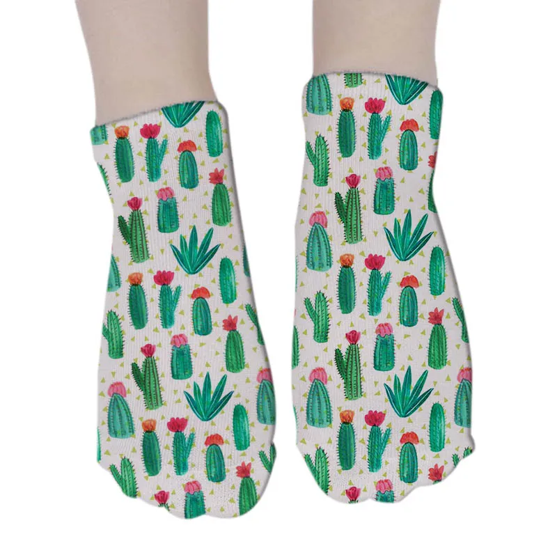 New Fashion 3D Printed Plant Food Women Short Socks Cactus Pineapple Crane Cute Mini Pattern Summer Low Ankle Socks Girl’s Gift