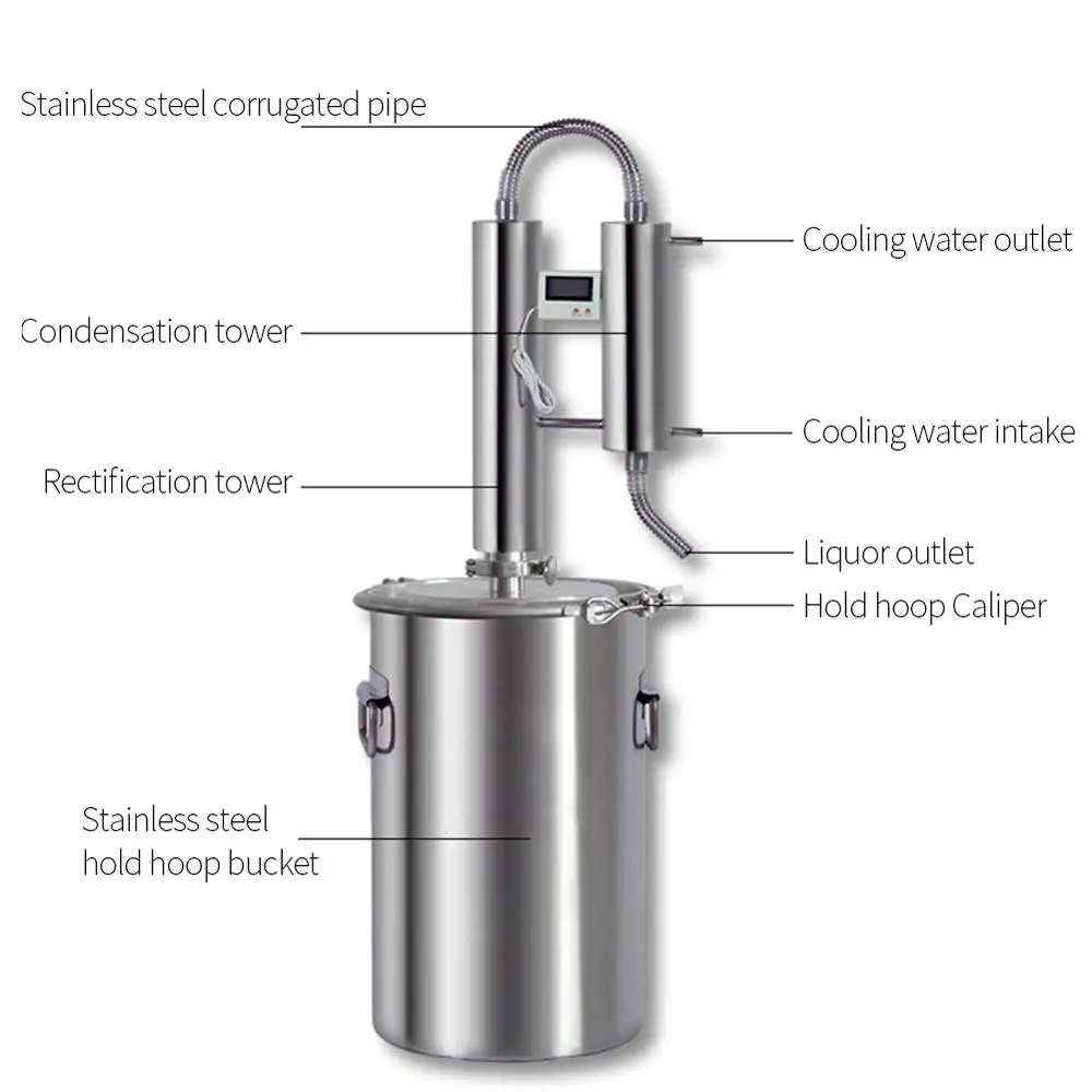 NEW 304 stainless steel double tower distiller home brewing moonshine machine with heating rod temperature control box