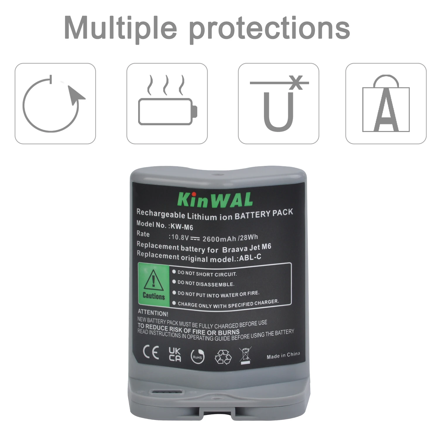 Batterie pour aspirateur professionnel iRobot Braava Jet M6, 2600mAh