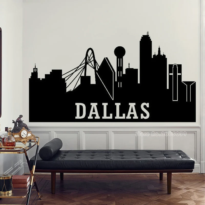 Dallas Texas City Skyline Wall Decal Dallas City Silhouette Wall Stickers For Office Living Room Home Decoration Posters LL2327