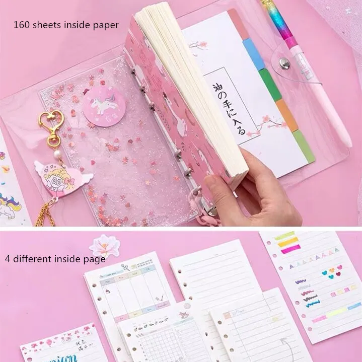 Sharkbang-Cuaderno de hojas sueltas Kawaii Bling, Blossoms de cerezo A6, diario, notas, Agenda, planificador, 160 hojas