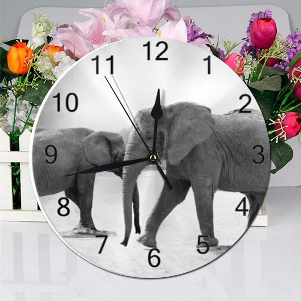 25CM Round Wall Clock Elephant Numeral Digital Dial Mute Silent non-ticking electronic wall clock Battery Operated Table Clock