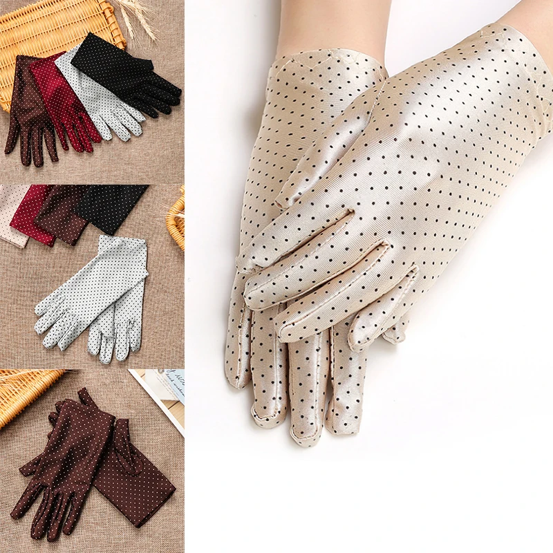 

Ladies Vintage Dot Women Sun Protection Wrist Gloves Elastic Mittens Summer Sunscreen Knitted Fabric Gloves Breathable For Drive