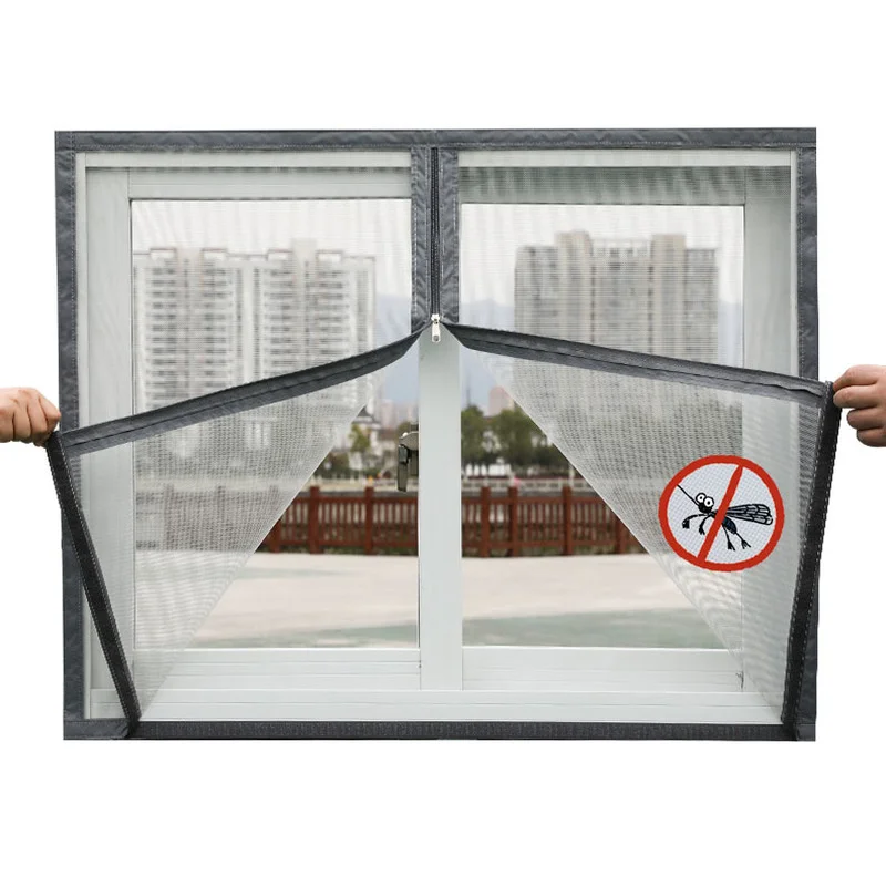 Summer Insect Screen Window Net Anti-Cat Jumping Mesh Customizable Zipper  Velcro Home Use Self-Installation Free Punch Curtain