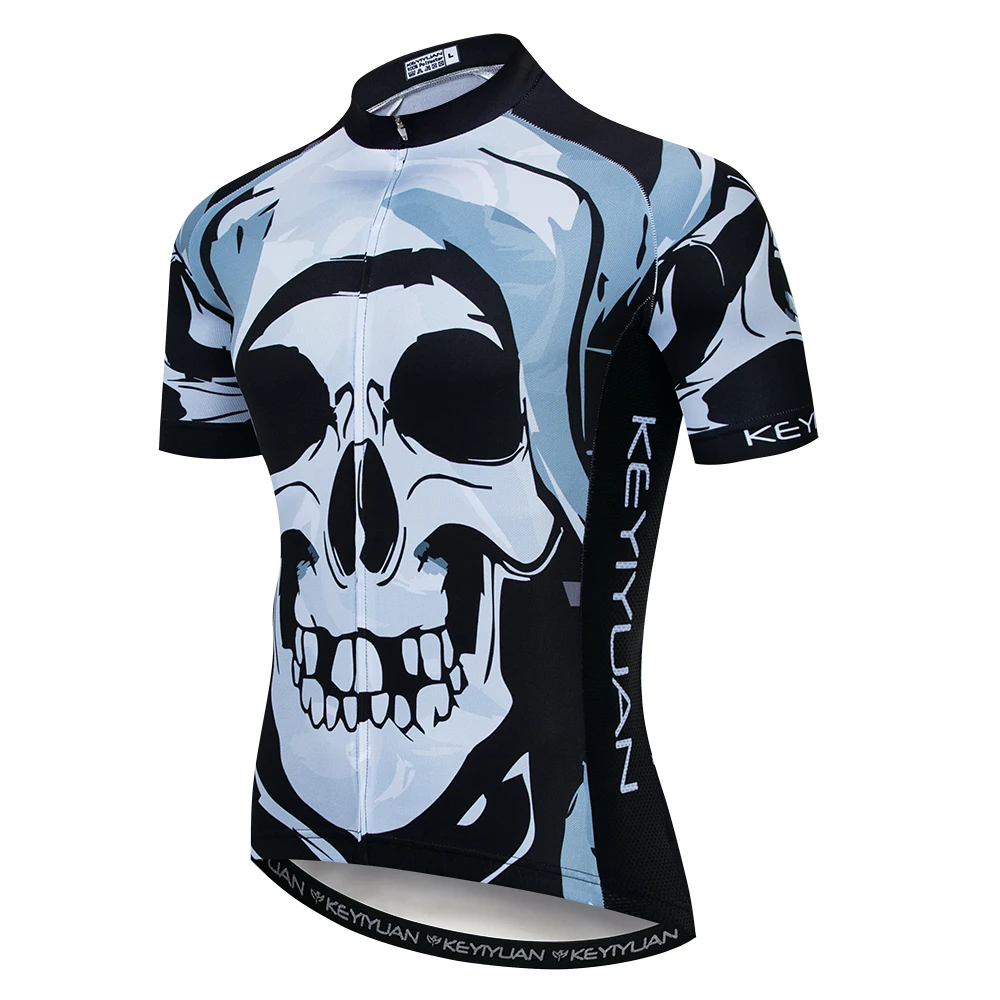 KEYIYUAN New Skull Series Bike Jersey Men Short Sleeve MTB Cycling Shirt Road Mountain Bicycle Clothing Tops Wielerkleding Heren