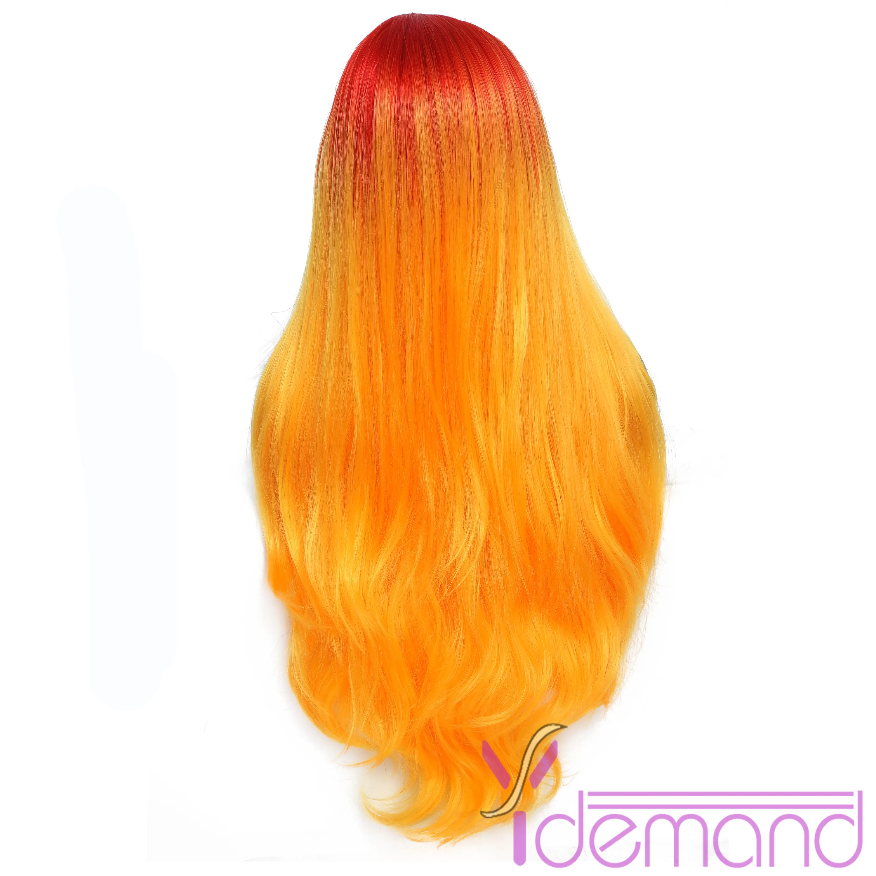 Super Long Ombre Orange Synthetic Hair Wigs For Women Middle Part BodyWavy Cosplay Wigs Heat Resistant Natural Hair Wig