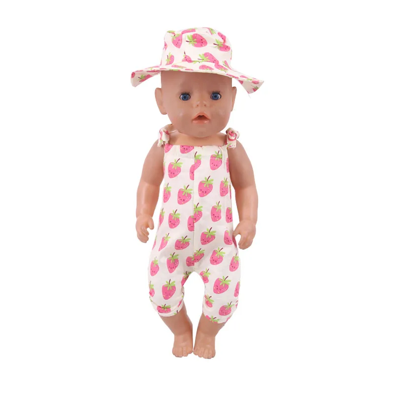 Ropa de muñeca con estampado de fresa, pijamas de falda, bonitos para muñecas americanas de 18 pulgadas y artículos para bebés recién nacidos de 43 Cm, accesorios para muñecas, regalo