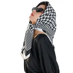 2023 Women Brand Designer Scarf Fashion Houndstooth Plaid Silk Scarves Square Small Handkerchief Neck Snood Bag Hijab 90*90Cm