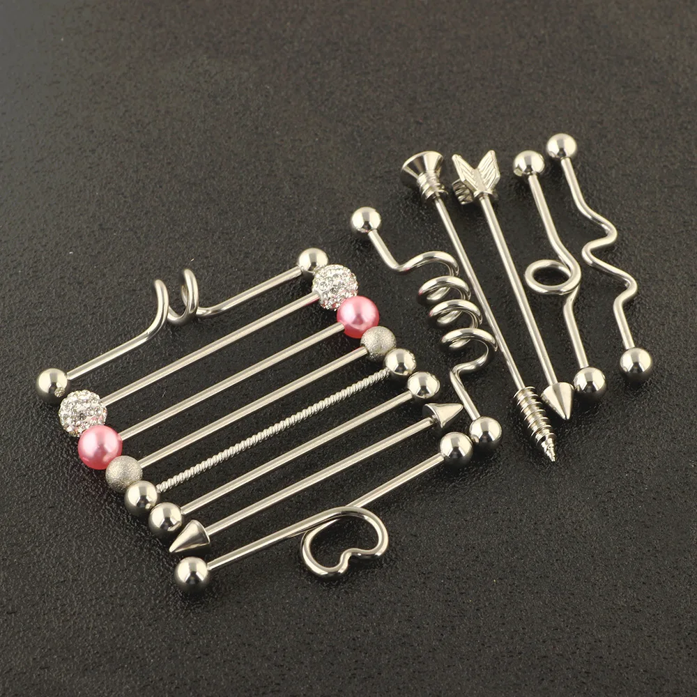 13pcs 316L Surgical Steel Industrial Barbell Earrings Heart Arrow for Women Men Helix Conch Cartilage Piercing Jewelry пирсинг