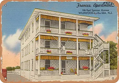 Metal Sign - New Jersey Postcard - Frances Apartments, 146 East Spencer Avenue, Wildwood-by-The-Sea, N.J. - Vintage Rusty Look