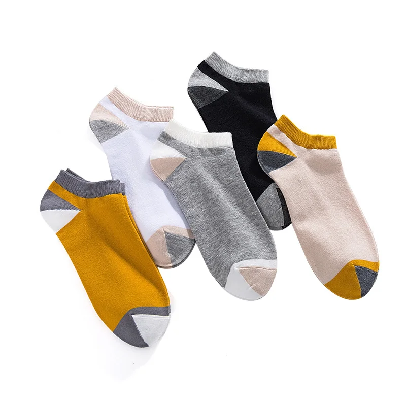 5 pairs Summer new cotton Men boat socks stitching contrast color Men and Women socks casual all-match five-color Men socks