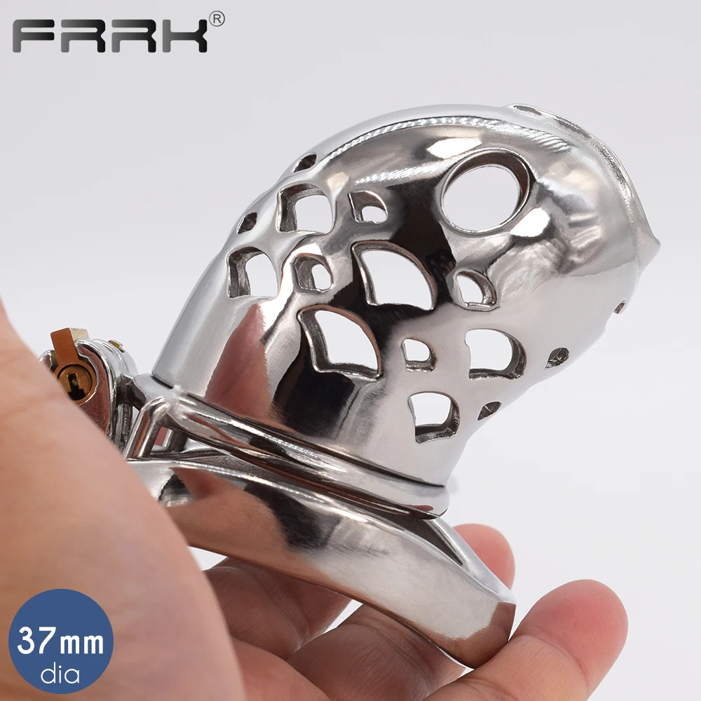 FRRK 37mm Fish Chastity Cock Cage for Male Bondage Belt BDSM Device Adults Sex Shop Love-Toys Steel Penis Ring Keuschheitsgurtel