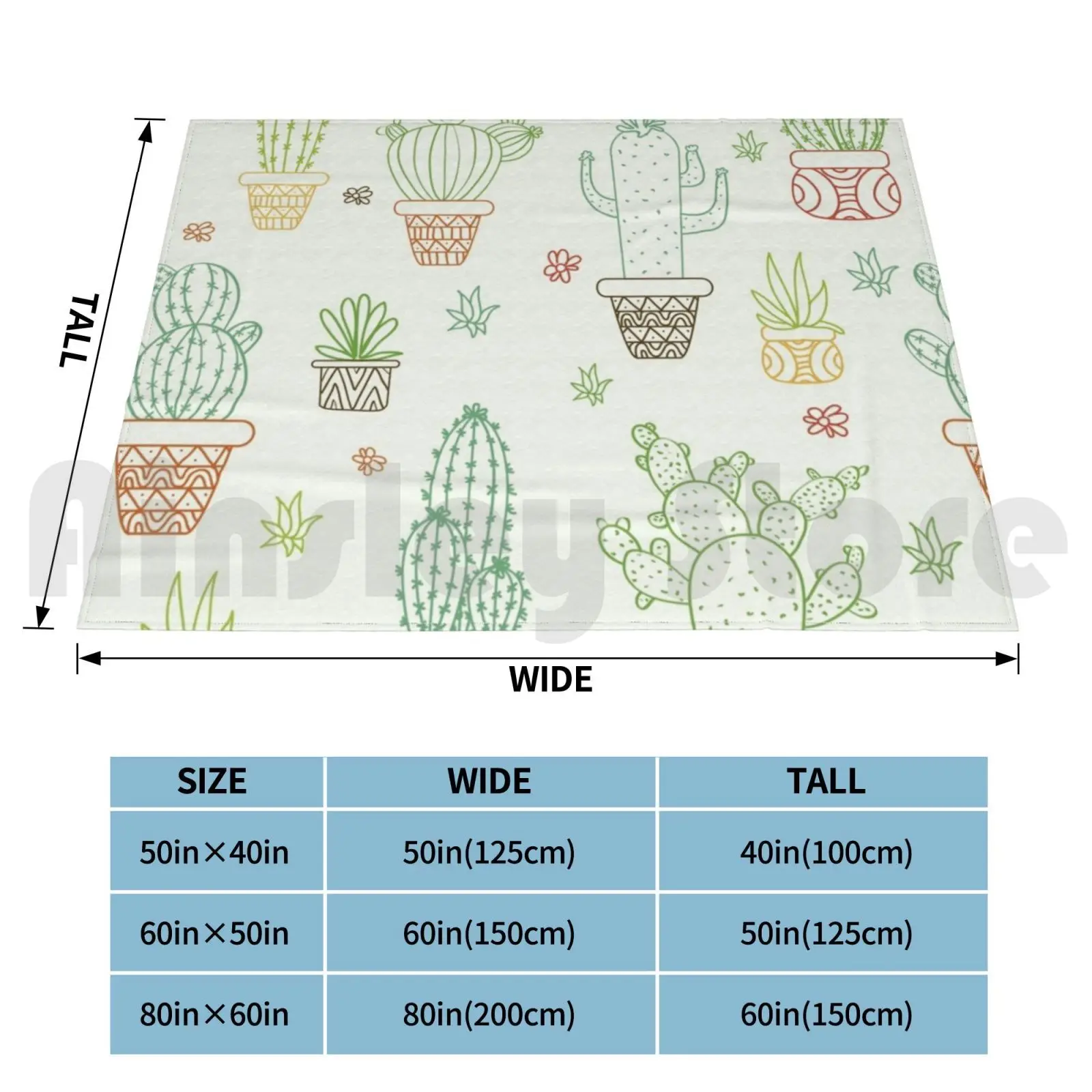 Cactus Succulents Pattern Reusable Cloth Blanket For Sofa Bed Travel Pattern