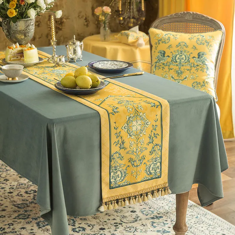 Yellow Velvet Printed Table Runner High Quality Short Plush High Quality Short Plush Thick Tassel Table Cloth Runner Bed Runners