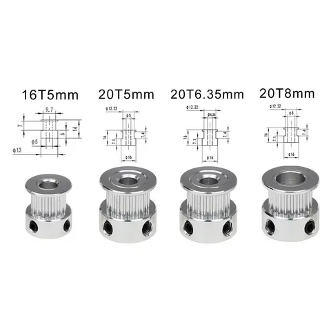 GT2 Aluminum Timing Pulleys 16 and 20 Teeth Usongshine
