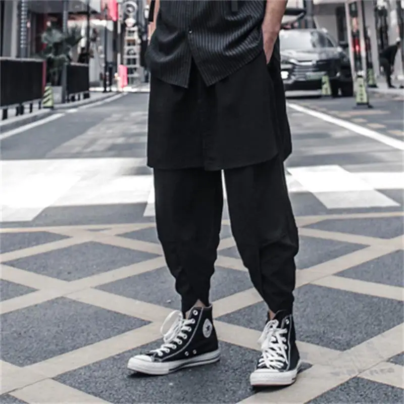 

Dark department unique design baggy trousers tailor two irregular stylist wide leg trousers loose harem pants