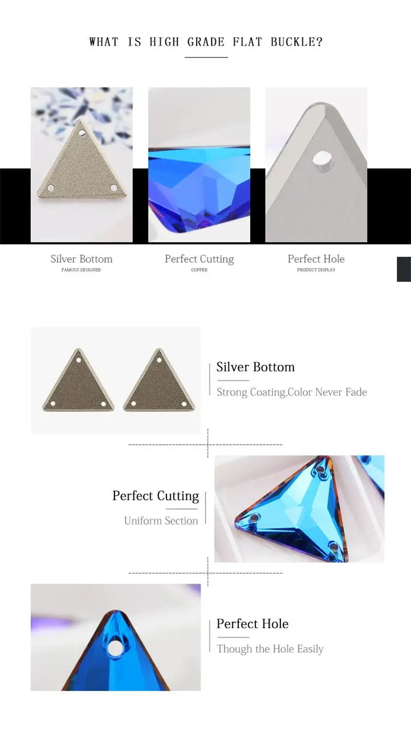 Triangle Sewing Rhinestone Flat Back Buttons Diy Crystals Glass Stones Glitter Sewn Crystals For Needlework Decorative Button