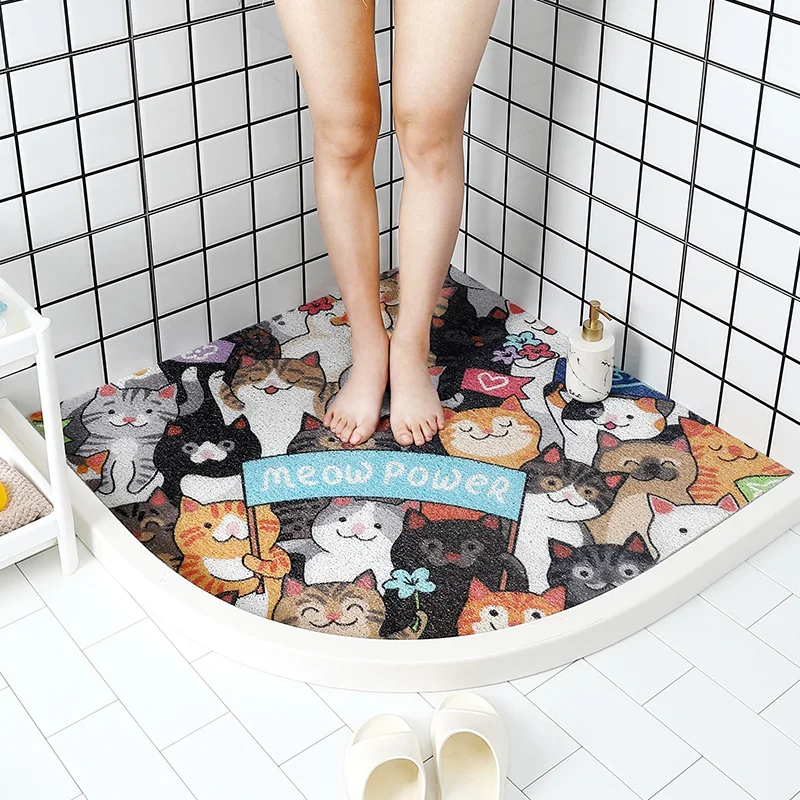 Cartoon Cat Fan-Shaped Bathroom Non-Slip Floor Mat Household Baby Bath Room Drop-Resistant Shower Room Bathroom Step Mat