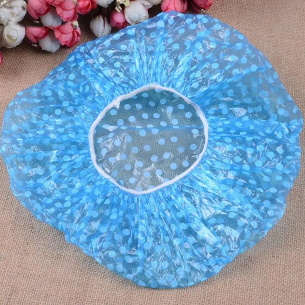 6pcs Wave Point Shower Cap Waterproof Thicken High Quality Hair Salon Elastic For Women Bath Hat Hair Cap Bathroom Products