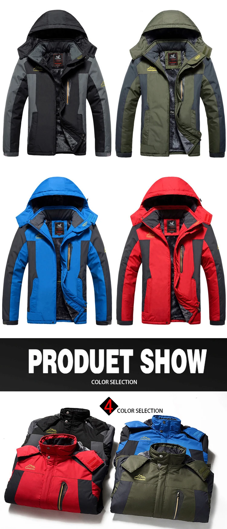 Mens Winter Fleece Warm Thick Parkas Jacket Coat Men High Quality Outdoor Outwear Waterproof Hooded Casual Parkas Men L-9XL