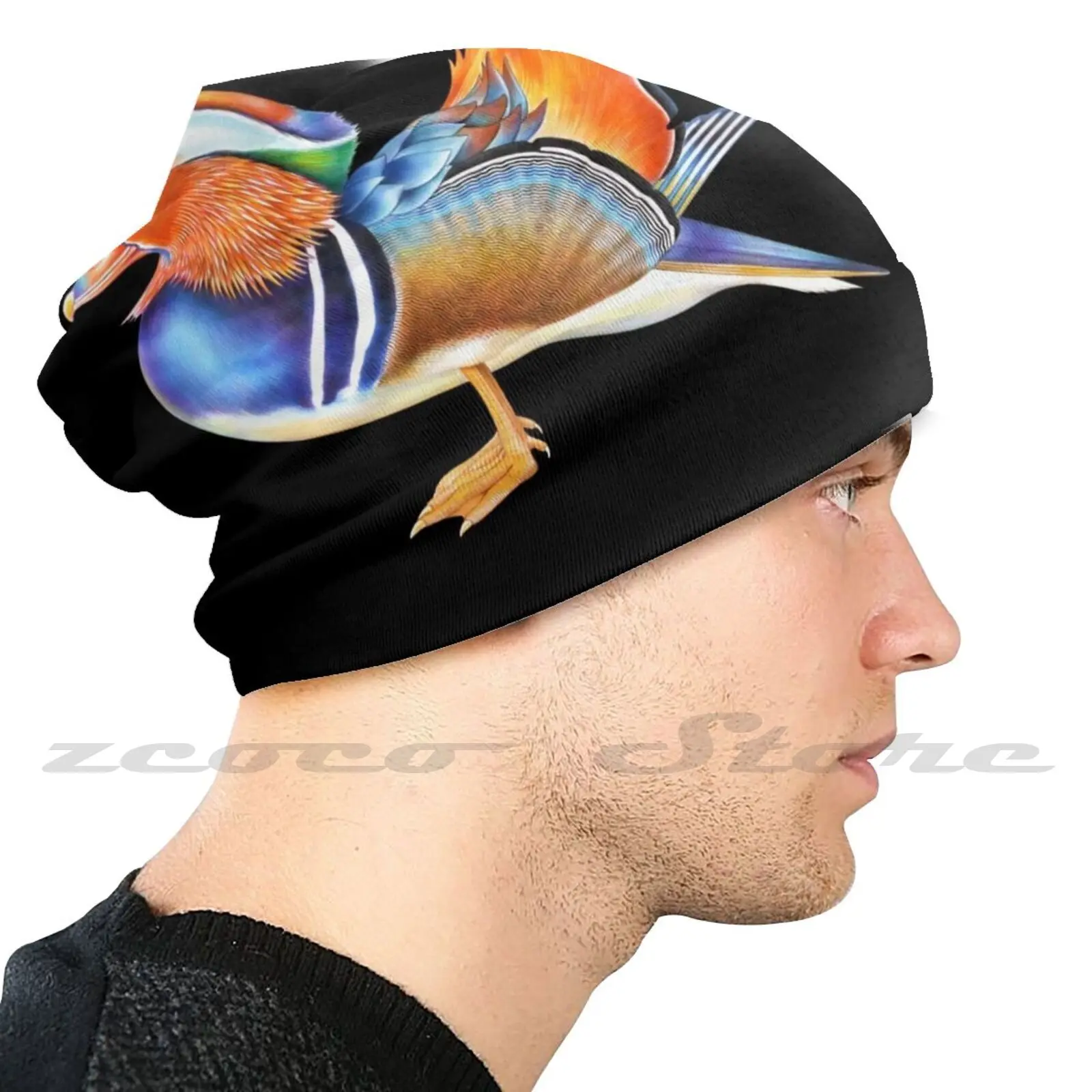 Mandarin Duck Knit Hat Elastic Soft Personalized Pattern Present Cap Duck Ducks Bird Birds Mandarin Duck Feathers Animals