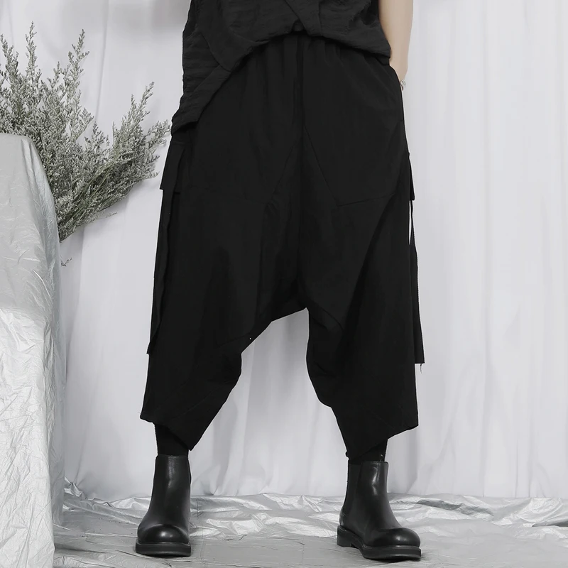 Men's New Japanese Retro Dark Yamamoto Style Low Crotch Cross Pants Loose Casual Wide-Leg Pants