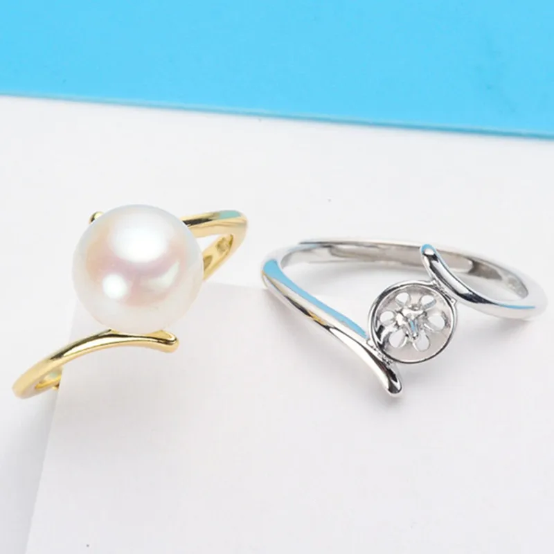 925 Sterling Silver Pearl Ring Sets, Ring Findings, Adjustable Ring Jewelry Parts Fittings Charm Accessories Silver Jewellery