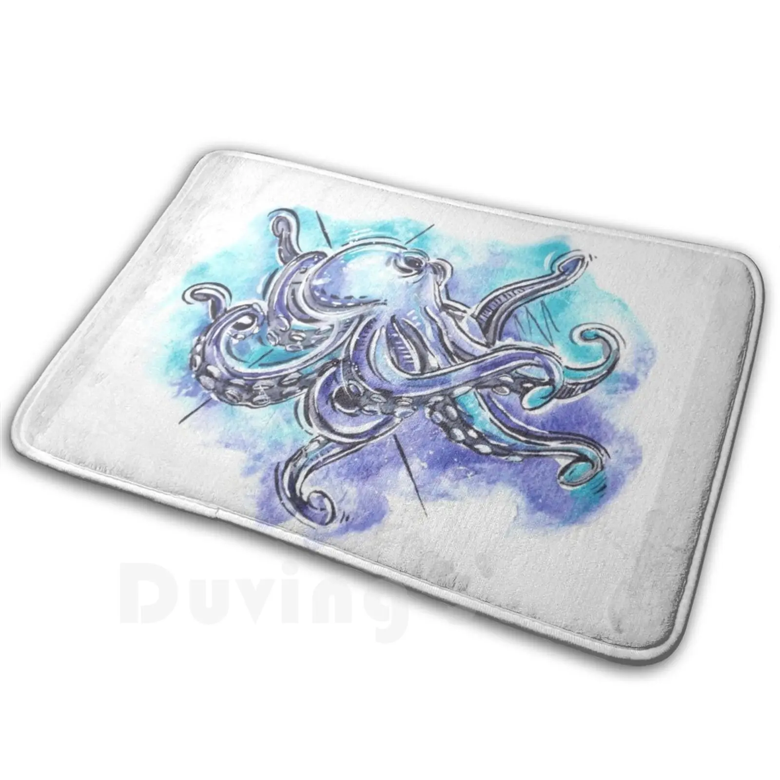 Octopus Sea Animals Watercolor Arts Carpet Mat Rug Cushion Soft Squid Tentacles Kraken Sea Creature Octopus Patterns