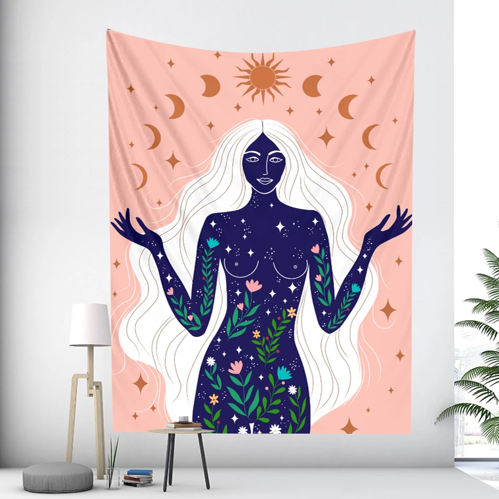 Cute girl tarot card psychedelic scene pink home decoration tapestry hippie bohemian decoration bedroom wall decoration