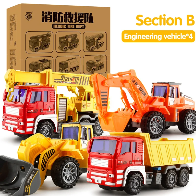 Large Construction Vehicle Toy Set City Builder Excavator Bulldozer Model Educational Toy Kids Boy Toys Birthday Gift Fire Truck