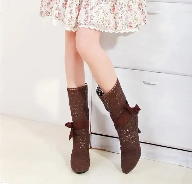 Classic new wild summer openwork net boots spring and summer high boots long boots lace increased female boots