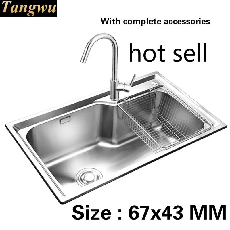 

Free shipping The balcony kitchen sink 0.8mm food grade 304 stainless steel standard single slot vogue hot sell Size : 67x43 CM