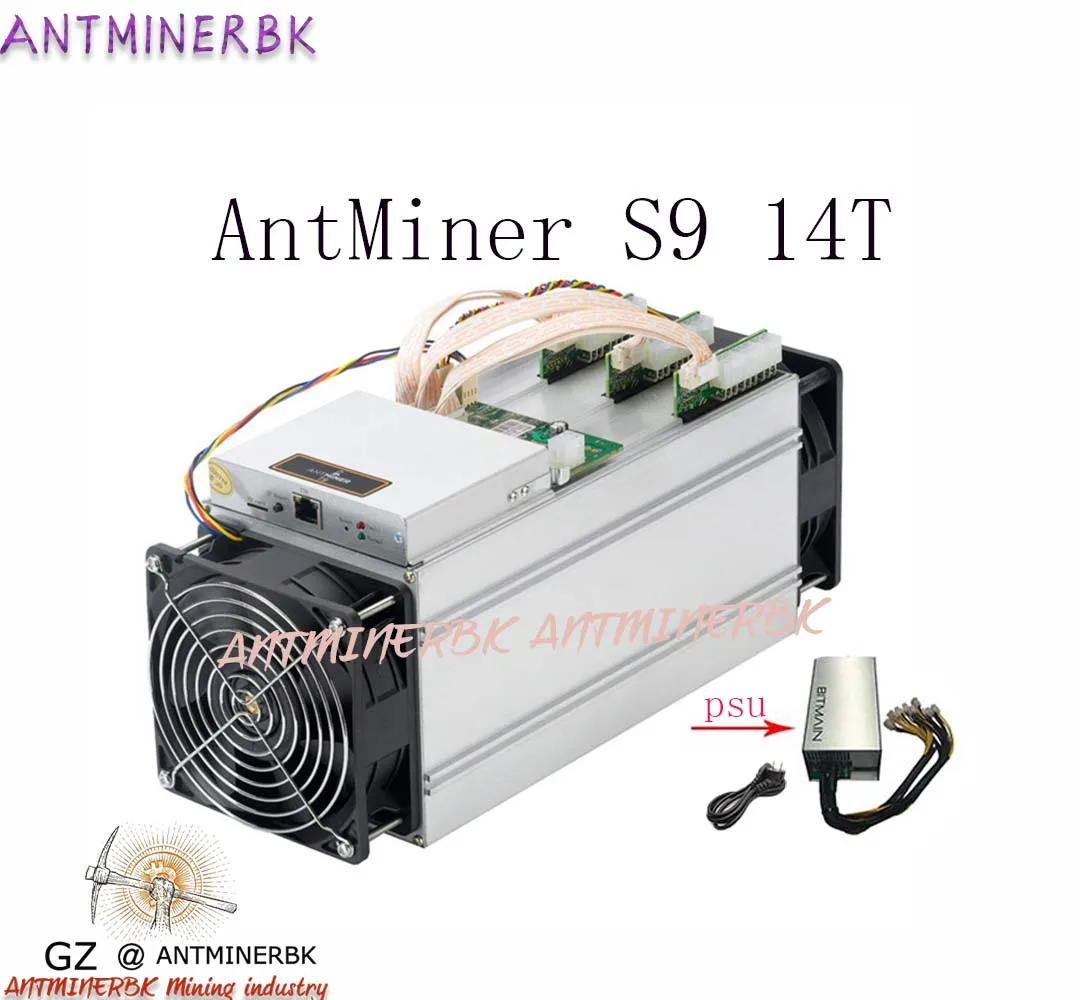 Usado AntMiner S9 14T com Bitmain APW3 ++ 1600W PSU Asic BTC BCH Miner, melhor do que Antminer S9 S11 S15 T15 T9 WhatsMiner M3 M3X