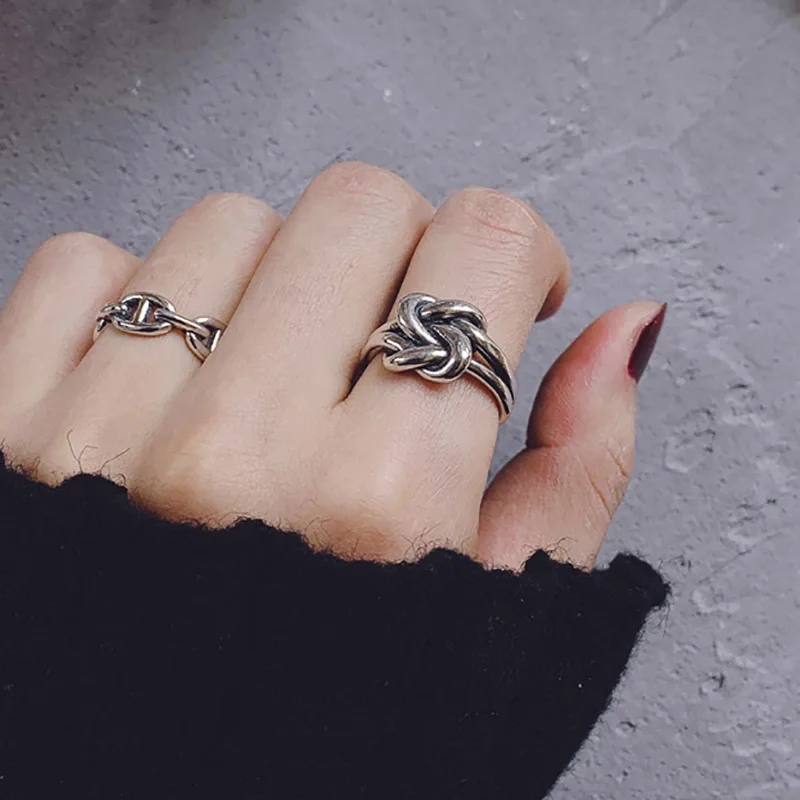 Foxanry Minimalist Silver Color Rings for Women Fashion Vintage Handmade Knotted Geometric Birthday Party Jewelry Gifts