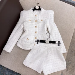 HIGH STREET 2024 New Designer Runway Suit Set Women's Gold Buttons Tweed Jacket Shorts Set