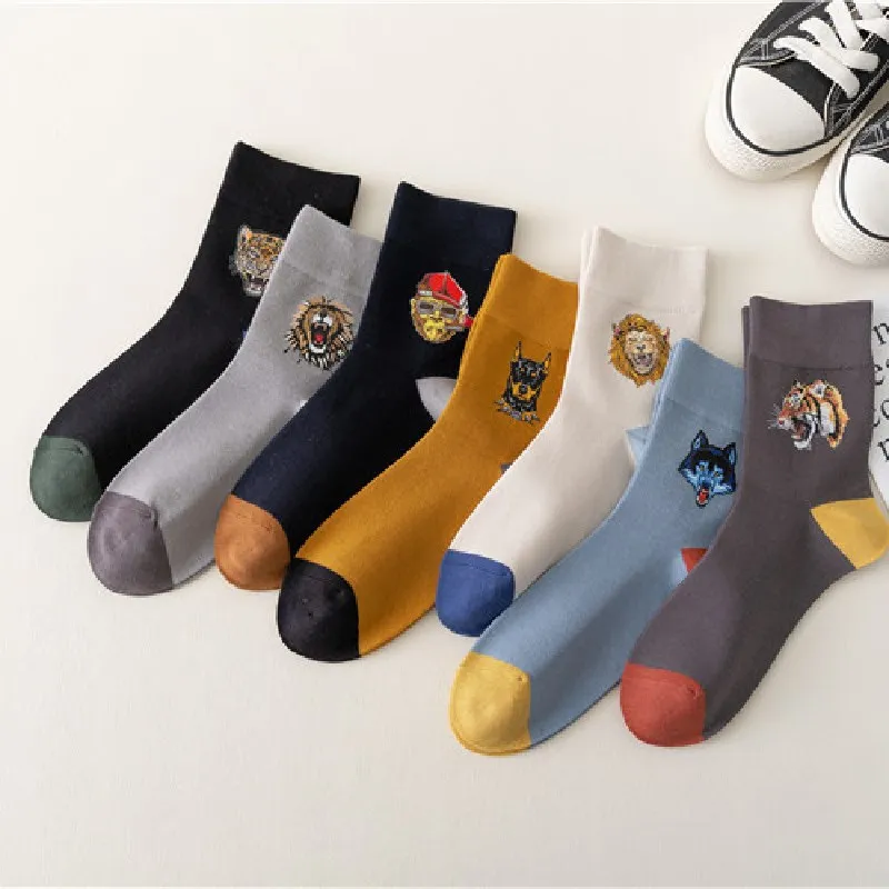 

2022 Men Socks Cartoon Animal Kingdom Tiger Lion Ape Wolf Dog Creative Pattern High Quality Japanese Style Hip-hop Men Socks Hot